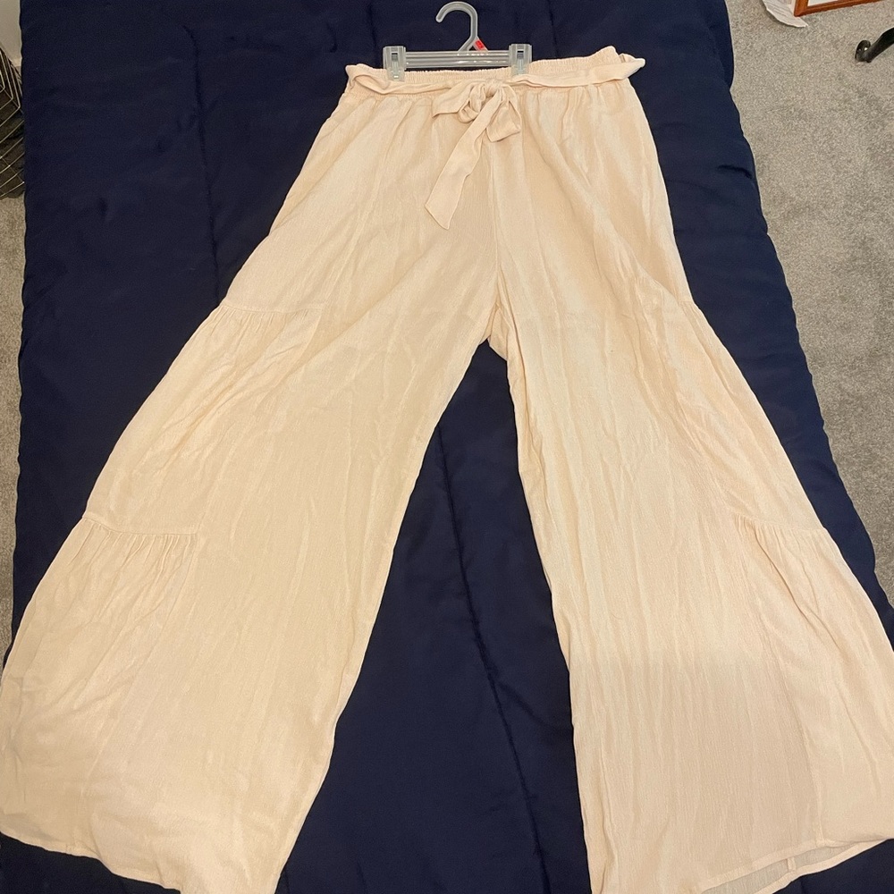 Cream Hem & Thread high-rise wide leg pants